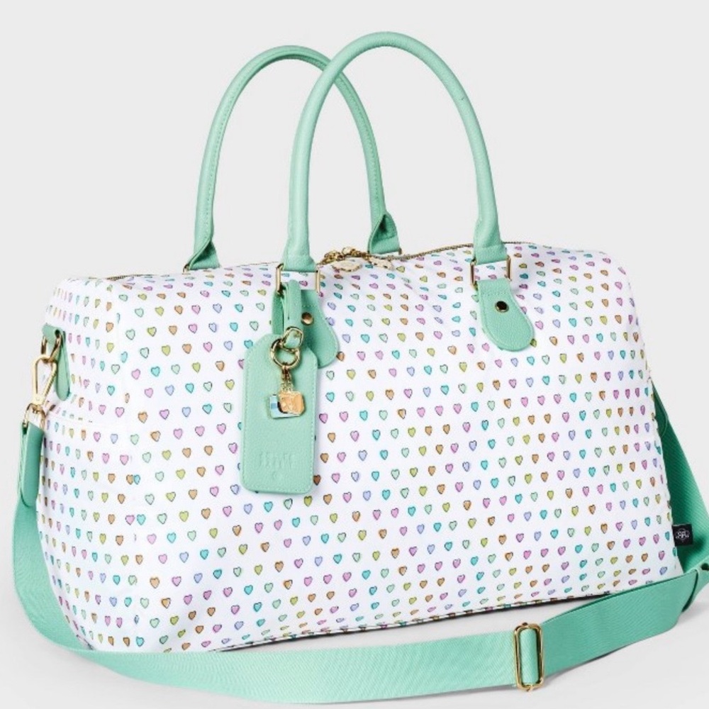 Roller Rabbit x Target Disco Hearts Wave Softside Duffel Bag White Teal